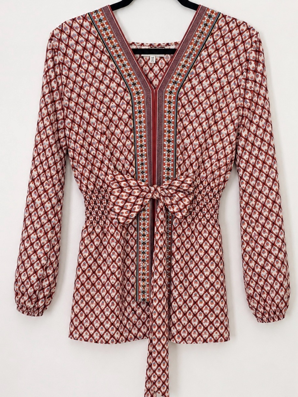 Women's Rust Geo Print Tie-Waist V-Neck Tunic